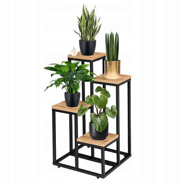 Držák Na Květináč Stojací Kovový Regál Na Květináče Loft Craft Černý