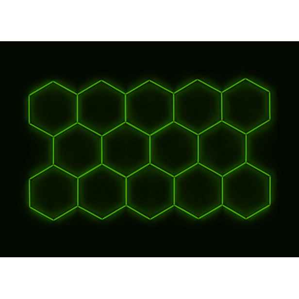 Kompletní Led hexagonové svítidlo zelené, rozměr 14 elementů 420 x 238 cm
