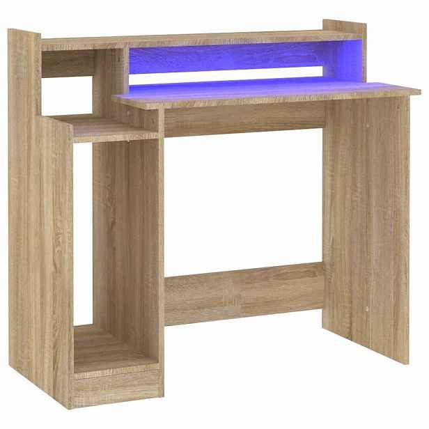 vidaXL Psací stůl s LED světly dub sonoma 97x45x90 cm kompozitní dřevo