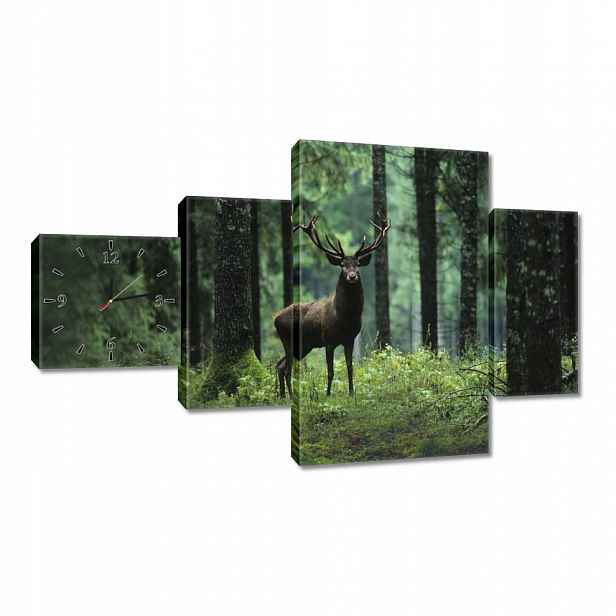 Nástěnné hodiny 130x80 Jelen uprostřed lesa