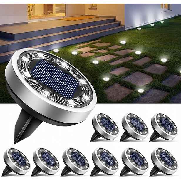 Btfarm 10 Kusů Solární zahradní lampy 8 Led Vodotěsné, studené bílé