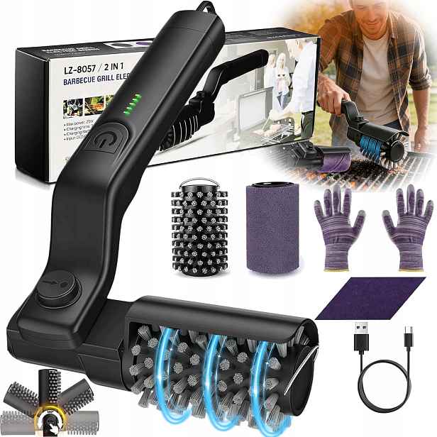 Regulovatelný Elektrický Kartáč Na Grilování Pro Čištění Grilu, 3 Režimy