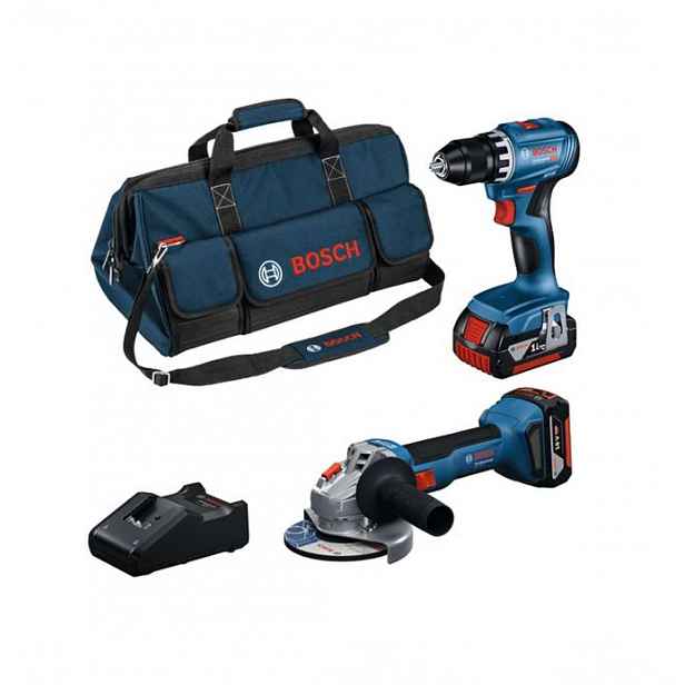 Bosch - 18V AKU sada vrtacího šroubováku GSR 185-LI a úhlové brusky GWS 18V-8 125 mm, 2x aku 4,0 Ah Li-Ion, nabíječka 0615A5007N