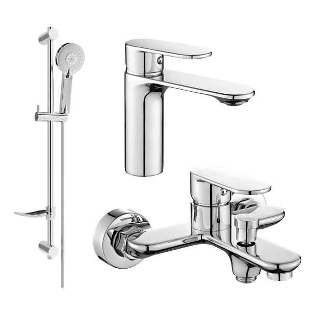 MEXEN - Milo DF40 SET umyvadlová a vanová baterie s příslušenstvím, chrom 71303DF40-00