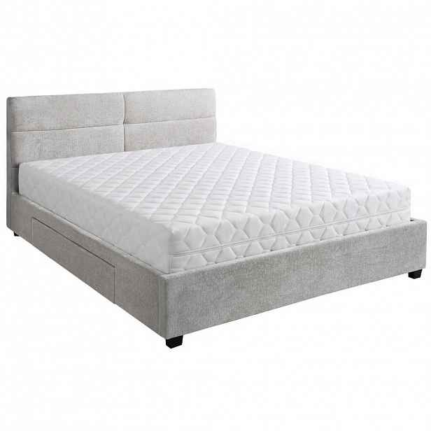 Beautysofa ČALOUNĚNÁ POSTEL Aurea, manželská postel 160x200 cm se zásuvkou a taštičkovou matrací 26 cm, žinylková látka, béžová