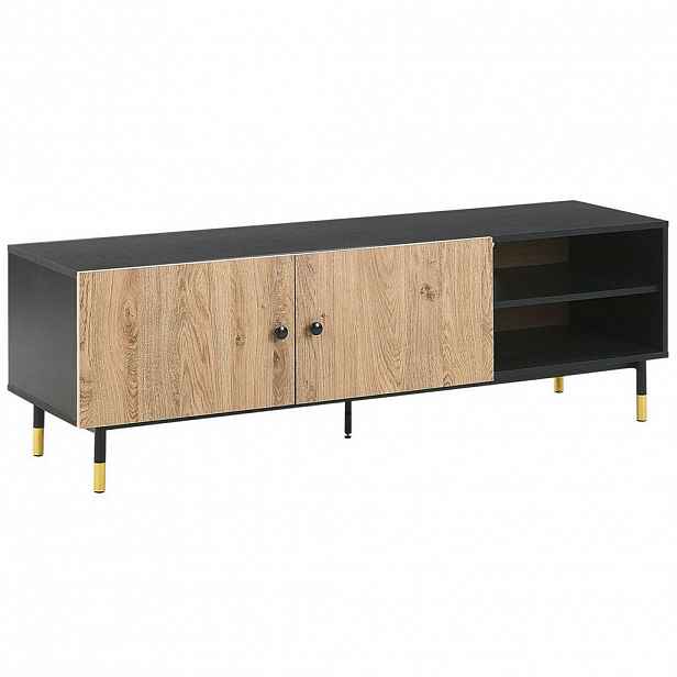 Beliani TV STOLEK Černý, Světle hnědý, Zlatý ABILEN 40/150/48 cm