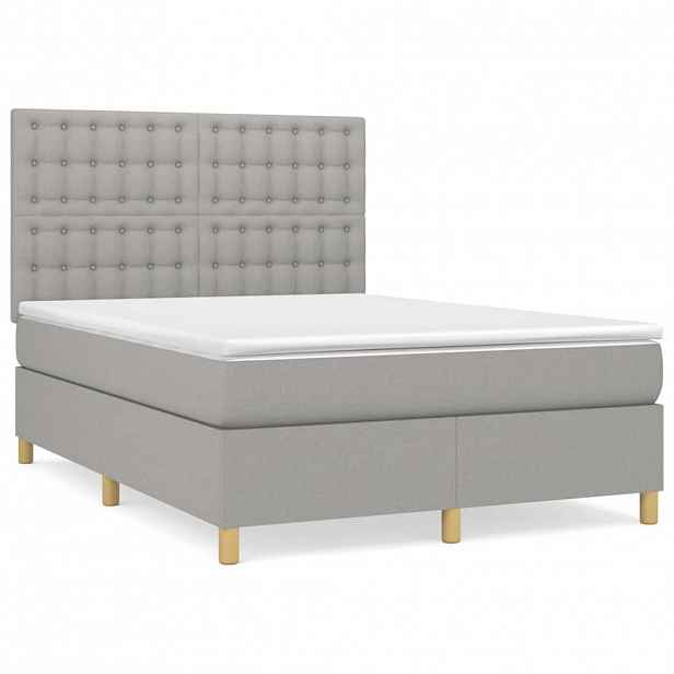 vidaXL Box spring postel s matrací světle šedá 140 x 190 cm textil