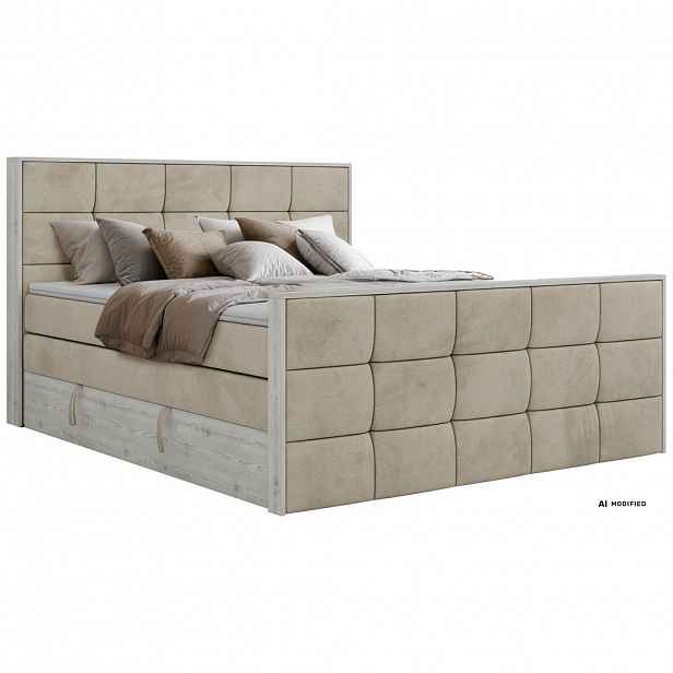 MKS POSTEL BOXSPRING ALNOR KING DUO 160/200 - Béžová Samet - Topper T25 - H3