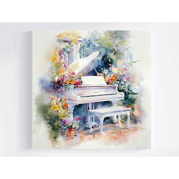 Obraz Na Plátně Plátno Akvarel Zahrada Květy Jar Bílý Klavír 50x50