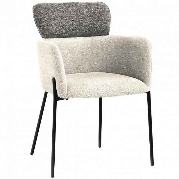 Beautysofa ŽIDLE S PODRUČKAMI Osmo s kovovými nohami, látka bouclé, béžová + tmavě šedá