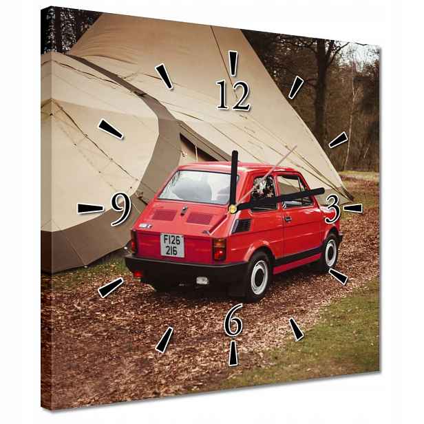 Hodiny 30x30 Červený malý Fiat 126p