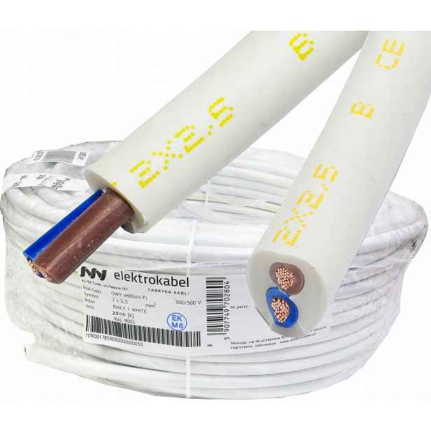 Měděný kabel Owy 2x2,5 mm Cu lanko bílé Cu 25 m