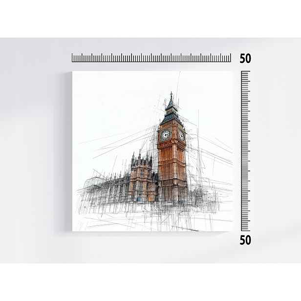 Obraz Na Plátně Obraz Na Plátně Kresba Náčrt Grafika Big Ben Hodiny Londýn 50x50