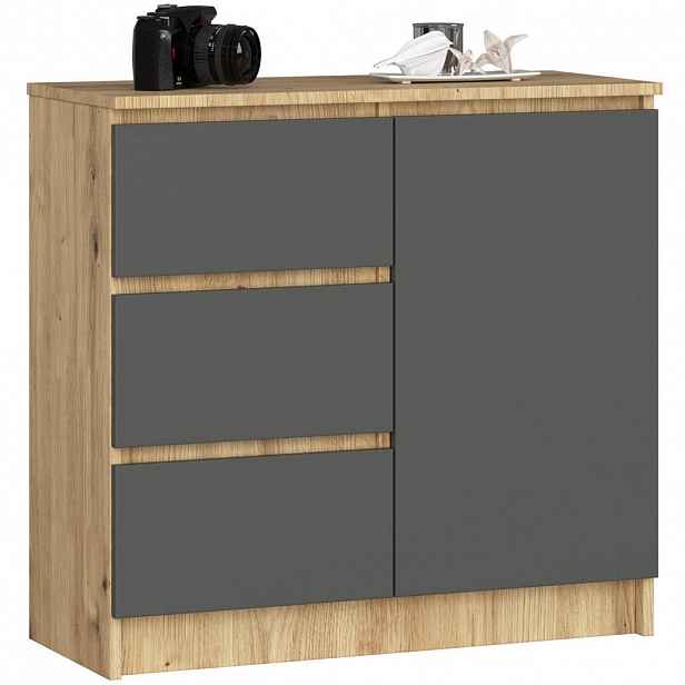 RAUMHIRSCH FURNITURE KOMODA dub Artisan, grafitově šedá 77/80/35