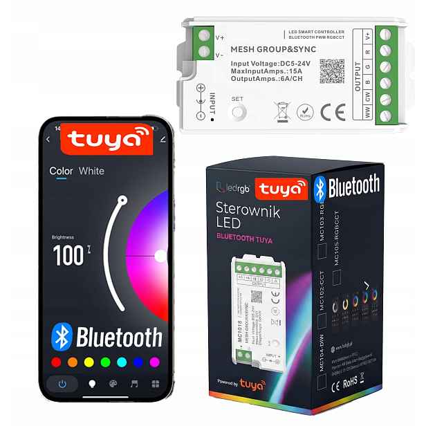 Ovladač stmívače Led pásků Cob Mono Rgb Cct Bluetooth Tuya Zóna 12 24V