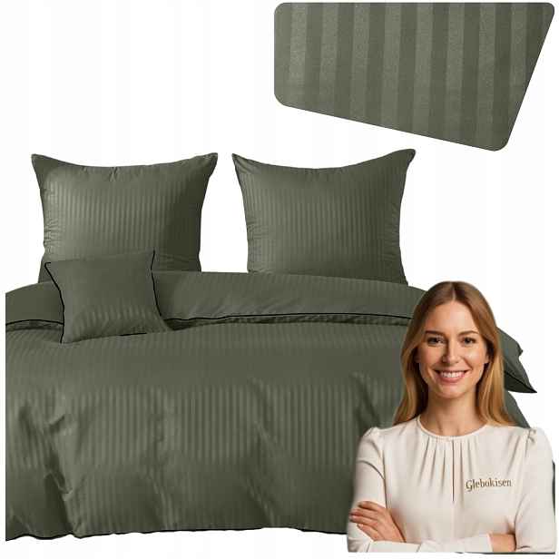 Povlečení s lamelou 160x200 2x70x80 Olivová Adamášková Pásy 1Cm