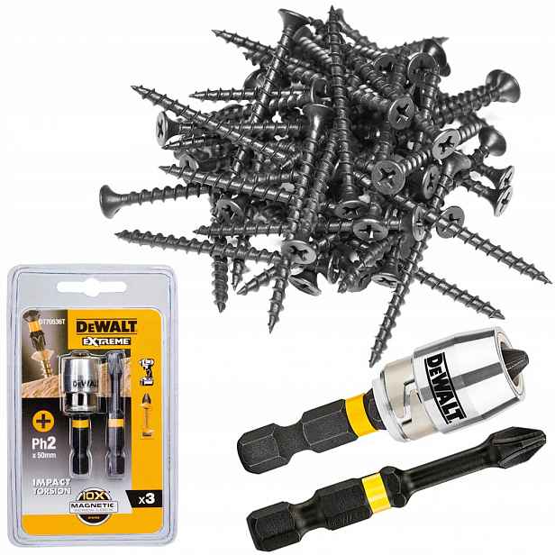 Šrouby 3,5x25 mm kovové 10 kg bity DeWALT DT70536