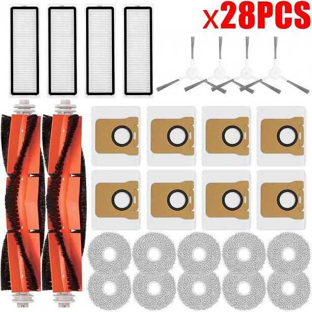 TEMU Náhradní díly pro Xiaomi Robot Vacuum X20+ X10+ X20 Plus X10 Plus, hlavní boční kartáč, HEPA filtr, hadřík na mop, sáček na prach