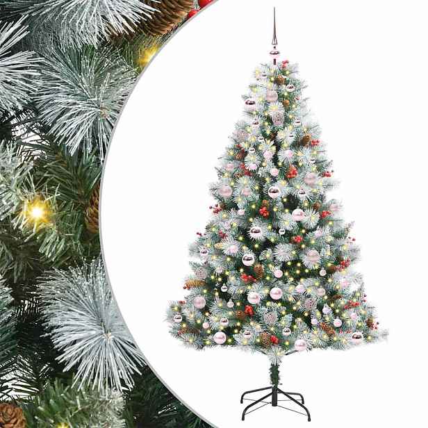vidaXL Umělý vánoční stromeček Zelená a bílá 180 cm PVC, kov a plast