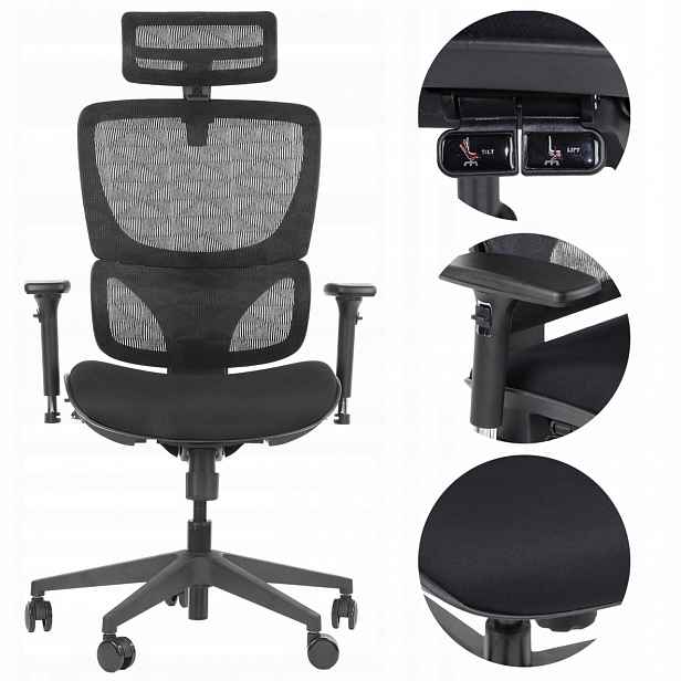 Kancelářská Otočná Ergonomická Židle HN-5018 Ergonew S1 Černá