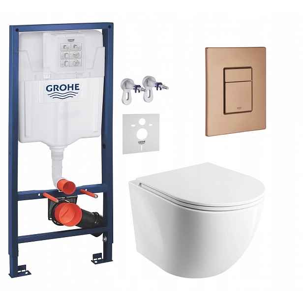 Podomítkový Wc set Grohe s mísou Mwbp a tlačítkem kartáčovaná měď Fresh