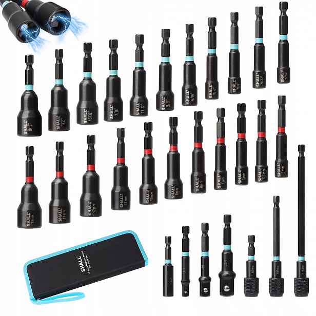 Sada 29 kusů magnetických nástavců pro rázové utahováky, 1/4'' šestihranná stopka
