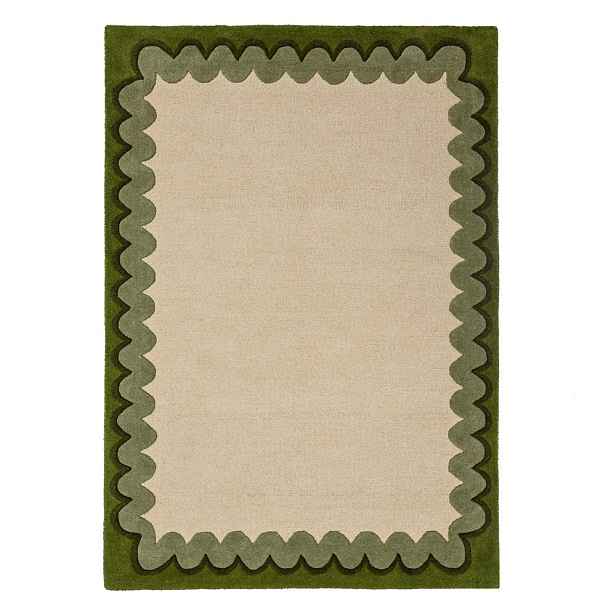 Zelený/v přírodní barvě ručně tkaný vlněný koberec 140x200 cm Wiggle Wool – Flair Rugs