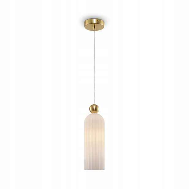 Závěsná lampa zlatá se skleněným bílým glamour stínidlem do ložnice Maytoni