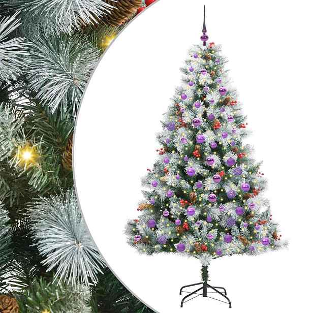 vidaXL Umělý vánoční stromeček Zelená a bílá 180 cm PVC, kov a plast