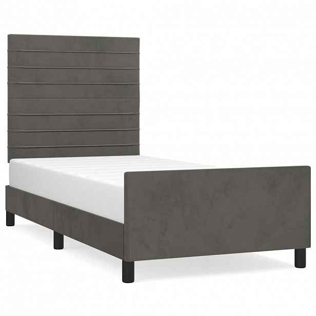 vidaXL Rám postele bez matrace tmavě šedá 90 x 190 cm samet