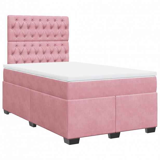 vidaXL Box spring postel s matrací růžová 120 x 200 cm samet