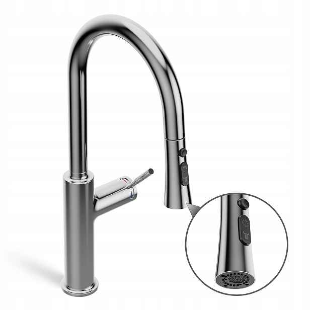 Chromovaná Kuchyňská Baterie 480 MM S Vytahovací Sprškou Otočným O 360°