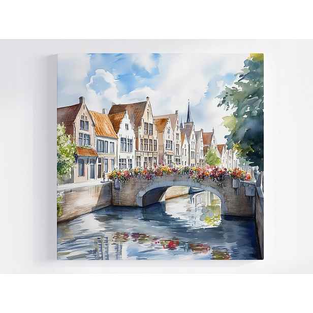 Obraz Na Plátně Canvas Město Staré Město Belgie Bruggy Most Květiny 50x50