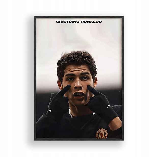Obraz Cristiano Ronaldo Manchester Plakát Rámeček Dřevěný Černý 30x42 cm