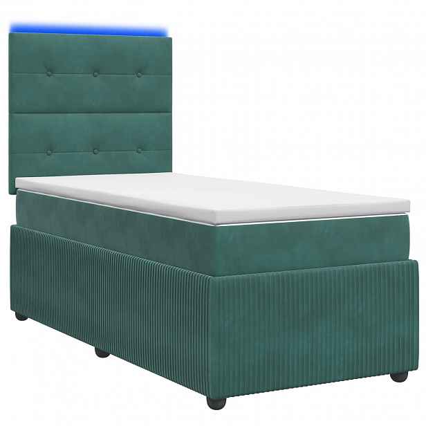 vidaXL LED rošt s matrací s LED pásky Tmavě zelená 80 x 200 cm Samet