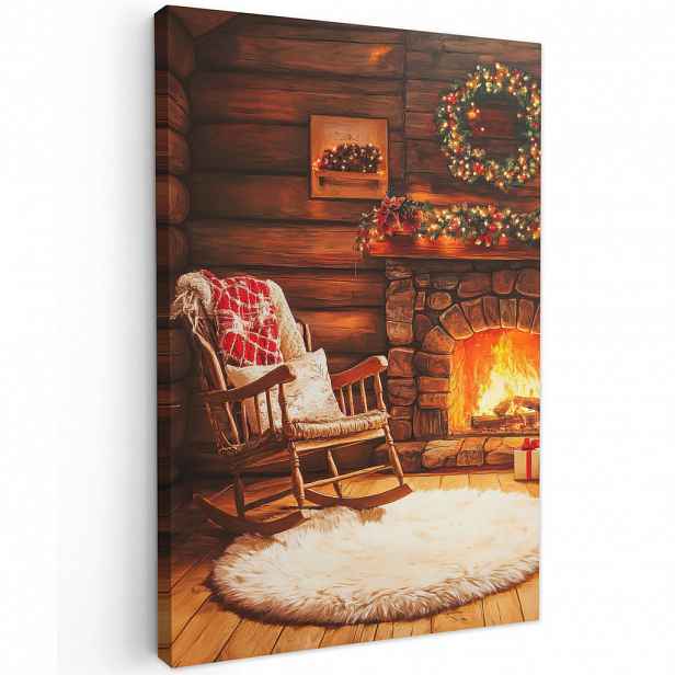 MuchoWow OBRAZ NA PLÁTNĚ Zima - Vánoce - Domov - Krb 60x90 cm