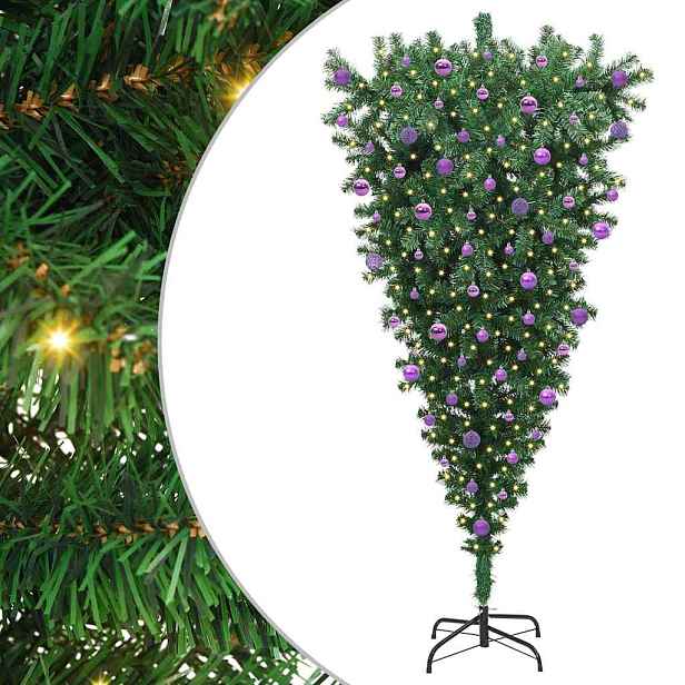 vidaXL Vánoční stromek umělý obrácený s balónkovou sadou Zelená 210 cm
