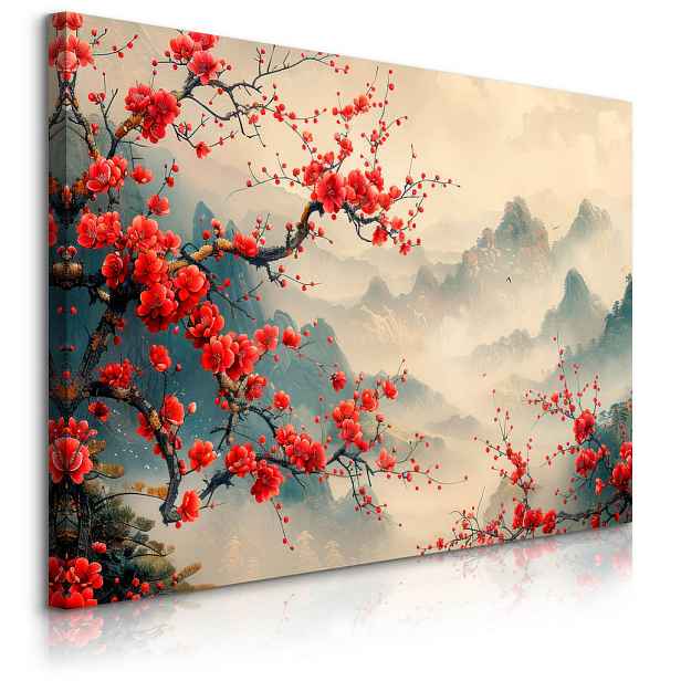 Muralo OBRAZ NA PLÁTNĚ do Obývacího Pokoje Květiny Hory Krajina 100cm x 70cm
