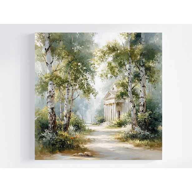 Obraz Na Plátně Canvas Krajina Les Park Břízy Stezka Kostel 50x50