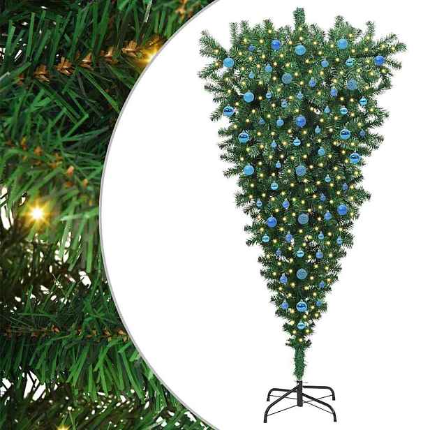 vidaXL Upside-down umělý předsvícený vánoční stromeček s balónky PVC