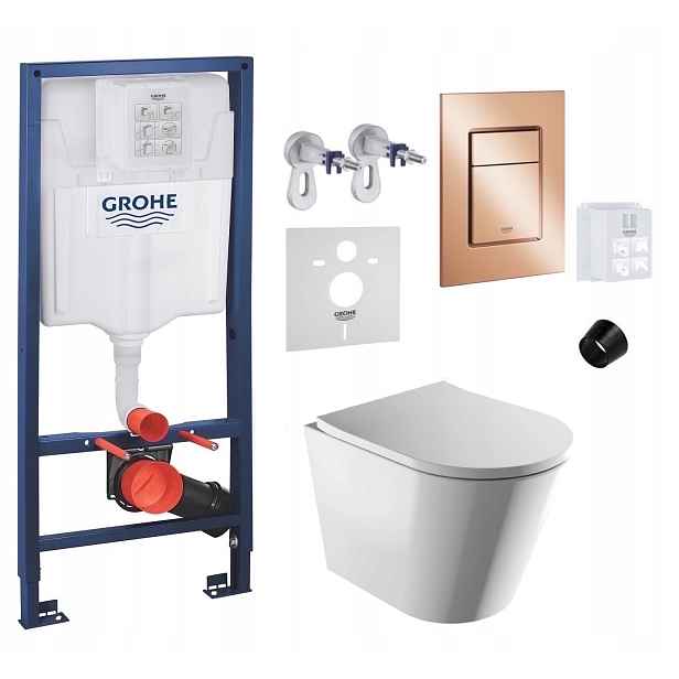 Wc stojan Grohe Rapid Sl s mísou Omnires a tlačítkem měď lesk