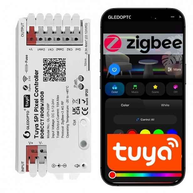 Led ovladač ZigBee Tuya Smart pro adresovatelné pásky Spi Rgb Rgbw
