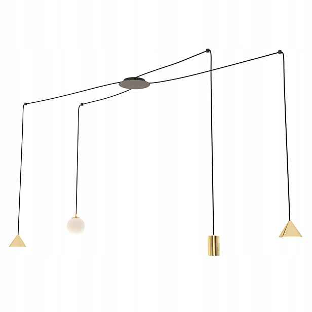 Designová závěsná lampa černá zlatá, nastavitelná, 4 body do obývacího pokoje Emibig