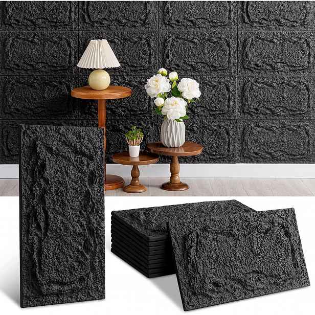 3D nástěnné panely Efekt kamene 45x25 cm Černé dekorativní obklady 10 Ks