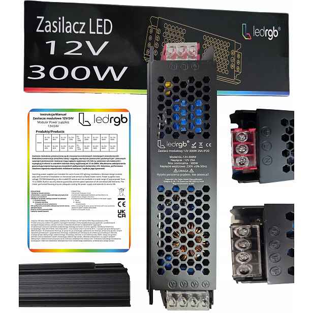 Montážní napájecí zdroj 12V 25A 300W Premium pro Led modulární Ac DC Slim Webasto