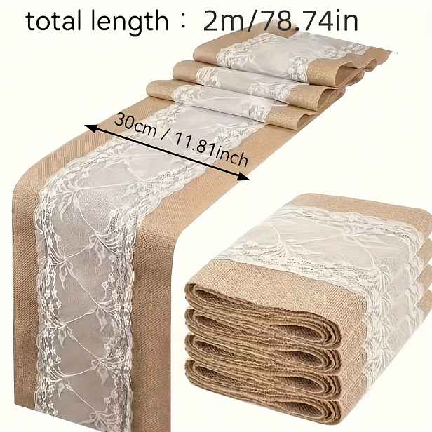 TEMU Běhoun na stůl z přírodního pytloviny 30 cm široký x 2 m dlouhý s krajkou - Rustikální běhoun z rolí pytloviny na svatbu, párty dekorace,
