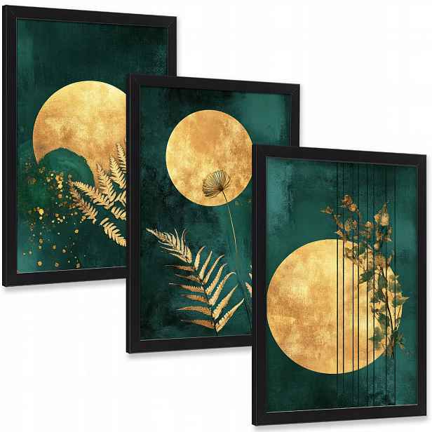 Obraz na zeď v rámu Zlaté listy a slunce zeleň styl glamour 70x50 cm