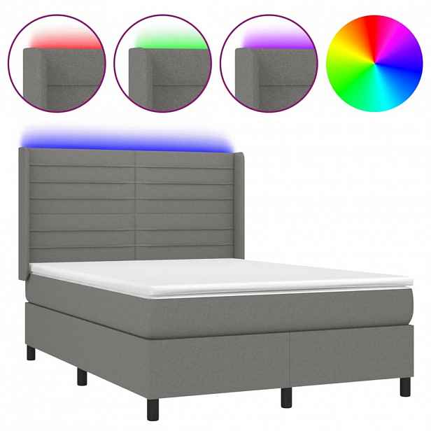 vidaXL Box spring postel s matrací a LED tmavě šedá 140x190 cm textil