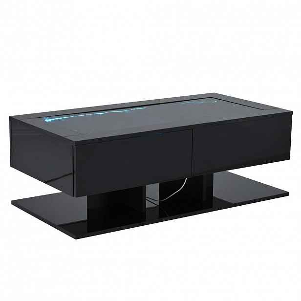 FLIEKS KONFERENČNÍSTOLEK 100x50cm Černý LED Sklo Zásuvka