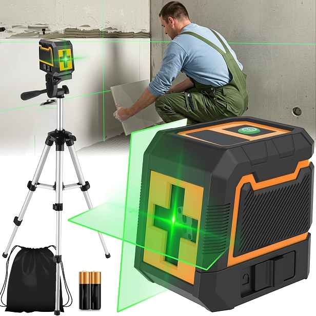 Laserová Vodováha 360 Laser Křížový 4D Samopolohovací 24 M, Sada 2X Aku